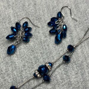 Elegant Blue Beaded Necklace and Earrings set
